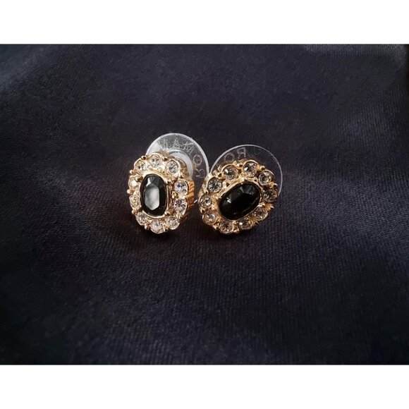 Vintage ROMAN Signed Faux Emerald Clear Rhinestones Gold Tone Set - Picture 6 of 7